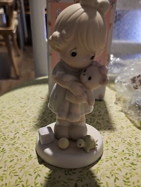Precious Moments Girl Figurine Teddy Bear 90s Porcelain Enesco Collectible Love
